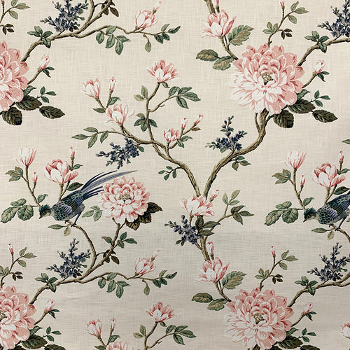 Cotton Off White Rose Green Floral Bird Upholstery Drapery Fabric MGF
