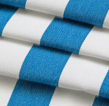 Load image into Gallery viewer, Heavy Duty Outdoor Solution Dyed Acrylic Royal Blue Cream Stripe Upholstery Drapery Fabric CF