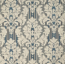 Load image into Gallery viewer, Spanish Made French Navy Blue Grey Damask Stripe Upholstery Drapery Fabric CF