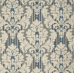 Spanish Made French Navy Blue Grey Damask Stripe Upholstery Drapery Fabric CF