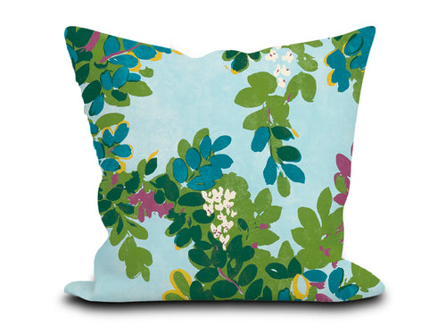 Custom Pillow Cover in Floral Botanical Thibaut Central Park in Sky Blue - One Side