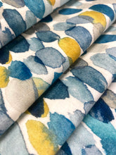 Load image into Gallery viewer, 1.8 Yard of Romo Orrin Kingfisher Teal Yellow Mustard Blue Grey Abstract Velvet Upholstery Drapery Fabric STA 4332
