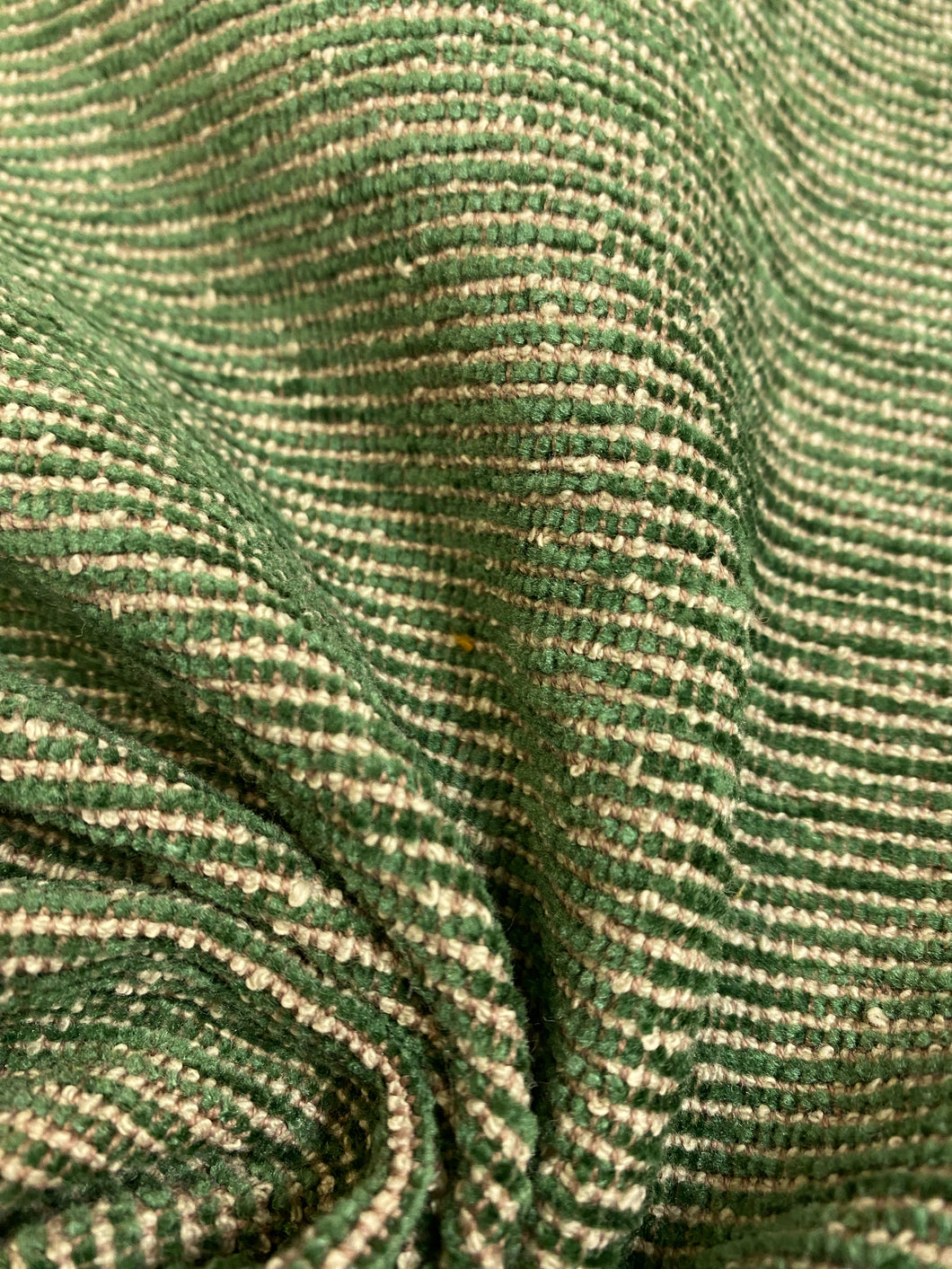 Designer Emerald Green Beige Textured MCM Mid Century Modern Chenille Upholstery Fabric STA 4502