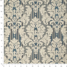 Load image into Gallery viewer, Spanish Made French Navy Blue Grey Damask Stripe Upholstery Drapery Fabric CF