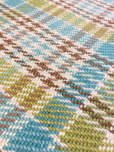 Designer Brown Aqua Blue Cream Lime Green Cream Check Plaid Water & Stain Resistant Flax Upholstery Fabric WHS 4408