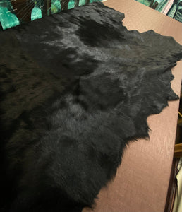 84" x 62" Black Cowhide Genuine Fur Leather Hide Upholstery WHS 4264