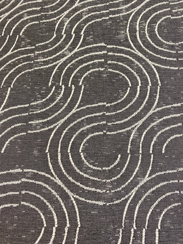 Schumacher Alma Carbon Indoor Outdoor Charcoal Grey Off White Abstract Water & Stain Resistant Upholstery Fabric STA 3502