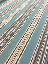 Load image into Gallery viewer, 1.5 Yard Designer Water &amp; Stain Resistant Outdoor Green Seafoam Aqua Yellow Cream Stripe Upholstery Fabric WHS 4548