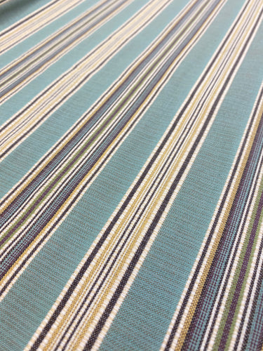 1.5 Yard Designer Water & Stain Resistant Outdoor Green Seafoam Aqua Yellow Cream Stripe Upholstery Fabric WHS 4548