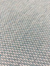Load image into Gallery viewer, Designer Water &amp; Stain Resistant Indoor Outdoor MCM Mid Century Modern Aqua Blue White Chenille Upholstery Fabric WHS 4354