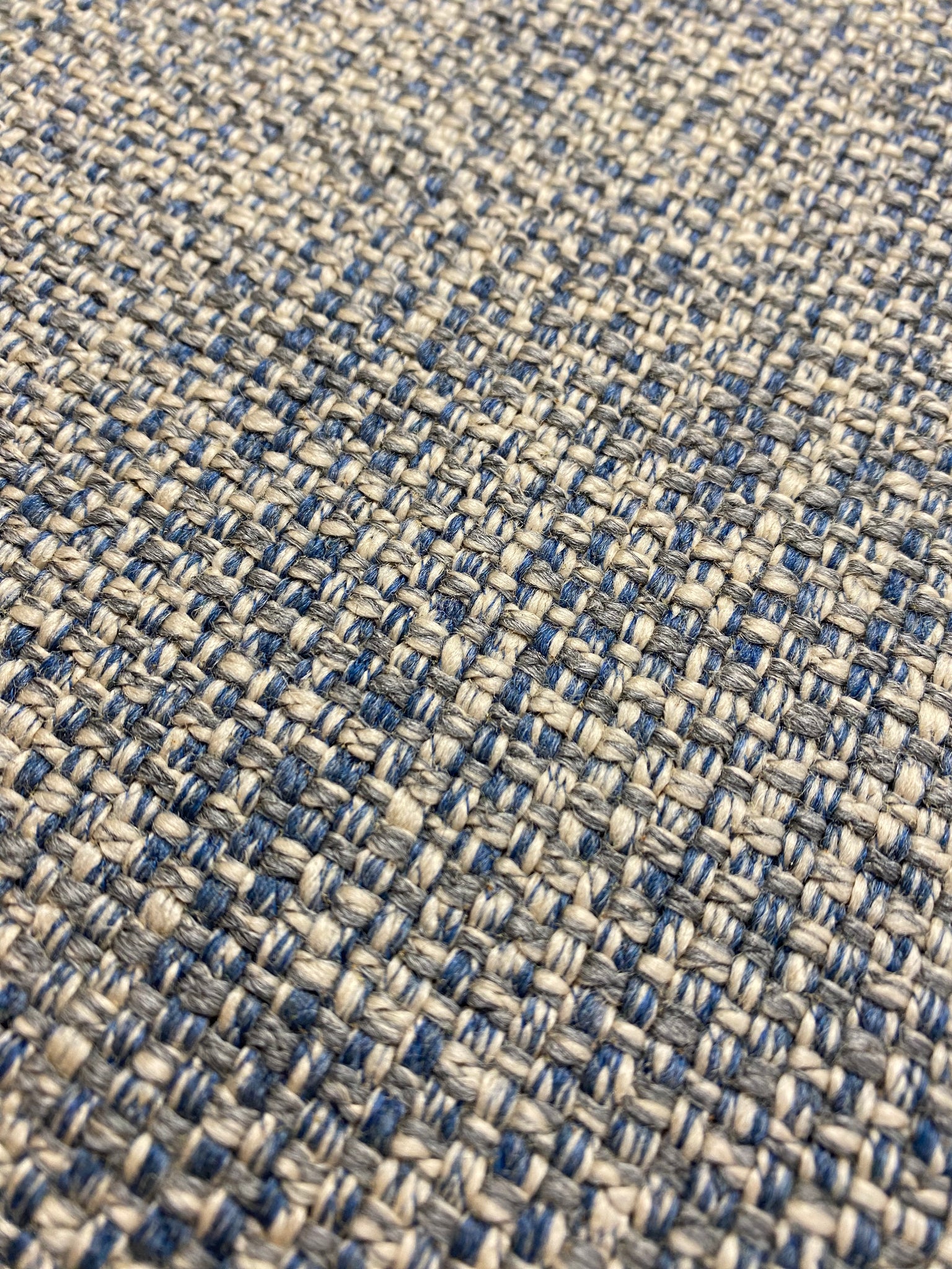 Selling Textured Woven Heavy Duty Small Scale Navy Blue Beige Ivory MCM Mid Century Modern Tweed Upholstery Drapery Fabric CB700-378