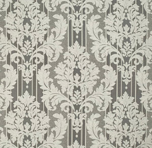 Spanish Made Damask Stripe Grey Silver Upholstery Drapery Fabric CF