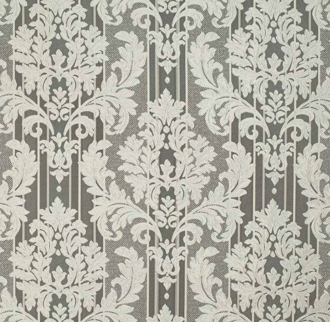 Spanish Made Damask Stripe Grey Silver Upholstery Drapery Fabric CF