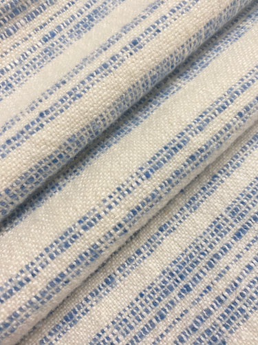 Designer Woven French Blue Cream Stripe MCM Mid Century Modern Water & Stain Resistant Upholstery Fabric STA 4404