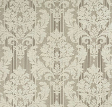 Load image into Gallery viewer, Spanish Made Damask Stripe Taupe Beige White Upholstery Drapery Fabric CF