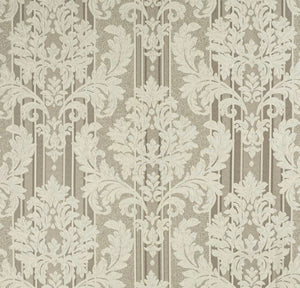 Spanish Made Damask Stripe Taupe Beige White Upholstery Drapery Fabric CF