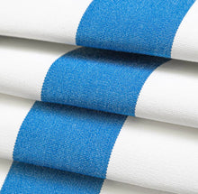 Load image into Gallery viewer, Heavy Duty Outdoor Solution Dyed Acrylic Royal Blue Cream Stripe Upholstery Drapery Fabric CF