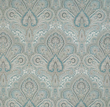 Load image into Gallery viewer, Spanish Made Turquoise Aqua Blue Grey White Brocade Damask Upholstery Drapery Fabric CF