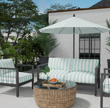 Load image into Gallery viewer, Heavy Duty Outdoor Solution Dyed Acrylic Aqua Blue Cream Stripe Upholstery Drapery Fabric CF