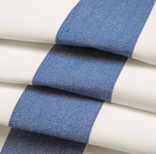 Load image into Gallery viewer, Heavy Duty Outdoor Solution Dyed Acrylic Purple Blue Cream Stripe Upholstery Drapery Fabric CF