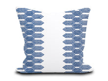 Load image into Gallery viewer, Custom Pillow Cover in Thibaut Nola Stripe Embroidery Navy Blue - One Side