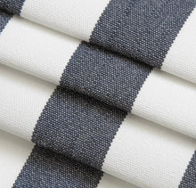 Load image into Gallery viewer, Heavy Duty Outdoor Solution Dyed Acrylic Navy Denim Blue Cream Stripe Upholstery Drapery Fabric CF