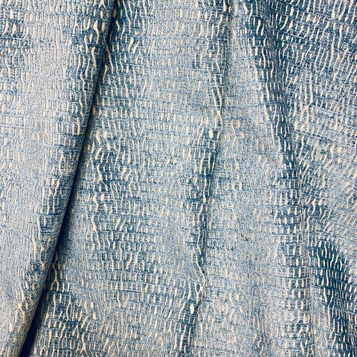 Azure Blue Ivory Abstract Cotton Blend Velvet Upholstery Fabric MGF