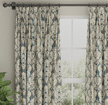 Load image into Gallery viewer, Spanish Made French Navy Blue Grey Damask Stripe Upholstery Drapery Fabric CF