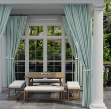 Load image into Gallery viewer, Heavy Duty Outdoor Solution Dyed Acrylic Aqua Blue Cream Stripe Upholstery Drapery Fabric CF