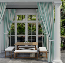 Load image into Gallery viewer, Heavy Duty Outdoor Solution Dyed Acrylic Aqua Blue Cream Stripe Upholstery Drapery Fabric CF