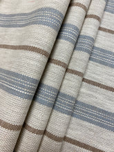 Load image into Gallery viewer, Designer Water &amp; Stain Resistant Beige Grey Brown Nautical Stripe Upholstery Fabric WHS 4243
