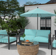 Load image into Gallery viewer, Heavy Duty Outdoor Solution Dyed Acrylic Turquoise Blue Cream Stripe Upholstery Drapery Fabric CF