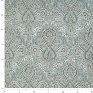 Spanish Made Turquoise Aqua Blue Grey White Brocade Damask Upholstery Drapery Fabric CF
