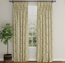 Load image into Gallery viewer, Spanish Made Damask Stripe Mustard Gold Beige Upholstery Drapery Fabric CF