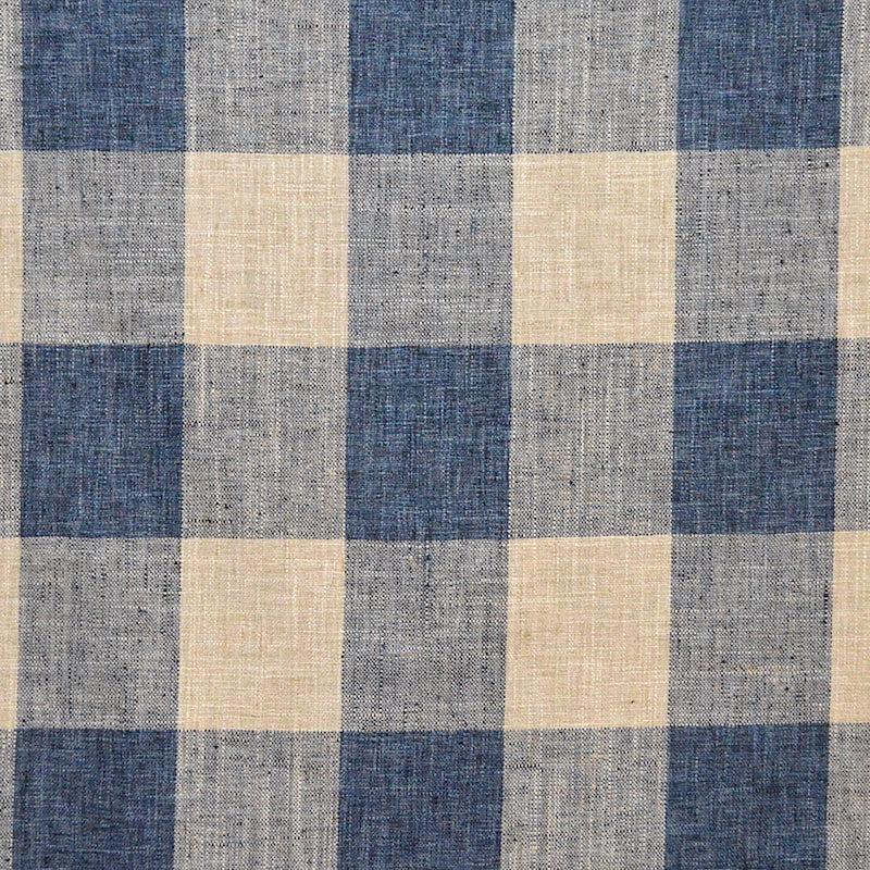 Navy Blue Beige Tweed Buffalo Check Plaid Upholstery Drapery Fabric MGF