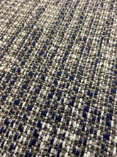 Load image into Gallery viewer, 1.5 Yard Designer Navy Blue Grey White MCM Mid Century Modern Tweed Upholstery Fabric WHS 4540