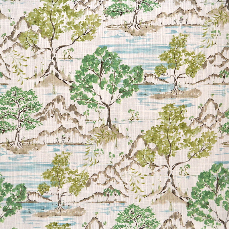 Cotton Cream Brown Green Botanical Tree Toile Upholstery Drapery Fabric MGF