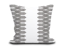 Load image into Gallery viewer, Custom Pillow Cover in Thibaut Nola Stripe Embroidery Black - Both Sides