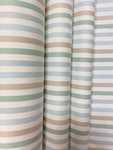 Load image into Gallery viewer, Designer Cotton Cream Aqua Blue Green Taupe Stripe Water &amp; Stain Resistant Upholstery Drapery Fabric WHS 4528