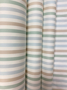 Designer Cotton Cream Aqua Blue Green Taupe Stripe Water & Stain Resistant Upholstery Drapery Fabric WHS 4528