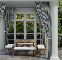 Load image into Gallery viewer, Heavy Duty Outdoor Solution Dyed Acrylic Charcoal Grey Cream Stripe Upholstery Drapery Fabric CF
