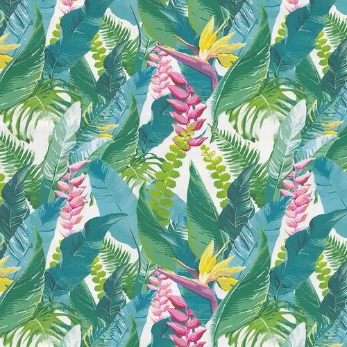 Green Fuchsia Red White Floral Tropical Indoor Outdoor Upholstery Fabric MGF