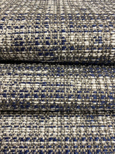 Load image into Gallery viewer, 1.5 Yard Designer Navy Blue Grey White MCM Mid Century Modern Tweed Upholstery Fabric WHS 4540
