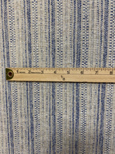 Load image into Gallery viewer, Irregular Remnant Piece of Schumacher Rustico Indigo Woven Beige Blue Stripe Upholstery Fabric WHS 4301