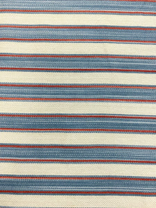 Penhaggon Designers Guild William Yeoward Sky Blue Red Greige Stripe Cotton Upholstery Drapery Fabric STA 4414