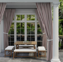 Load image into Gallery viewer, Heavy Duty Outdoor Solution Dyed Acrylic Wine Red Cream Stripe Upholstery Drapery Fabric CF
