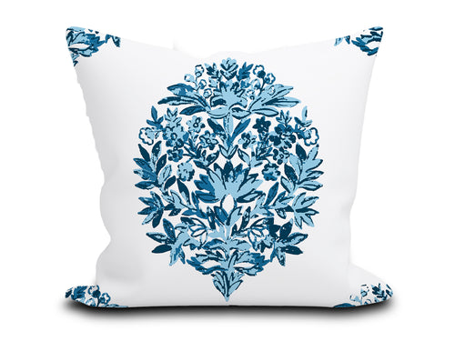 Custom Pillow Cover in Floral Thibaut Ridgefield in Navy Blue - Both Sides