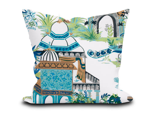 Custom Pillow Cover in Thibaut Floral Chinoiserie Mystic Garden in Blue and Green - One Side
