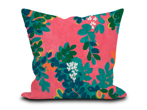 Custom Pillow Cover in Floral Botanical Thibaut Central Park in Pink - Both Sides