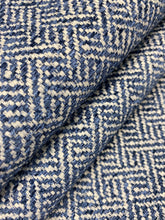 Load image into Gallery viewer, Designer Navy Blue White Geometric Fret Upholstery Fabric WHS 4285